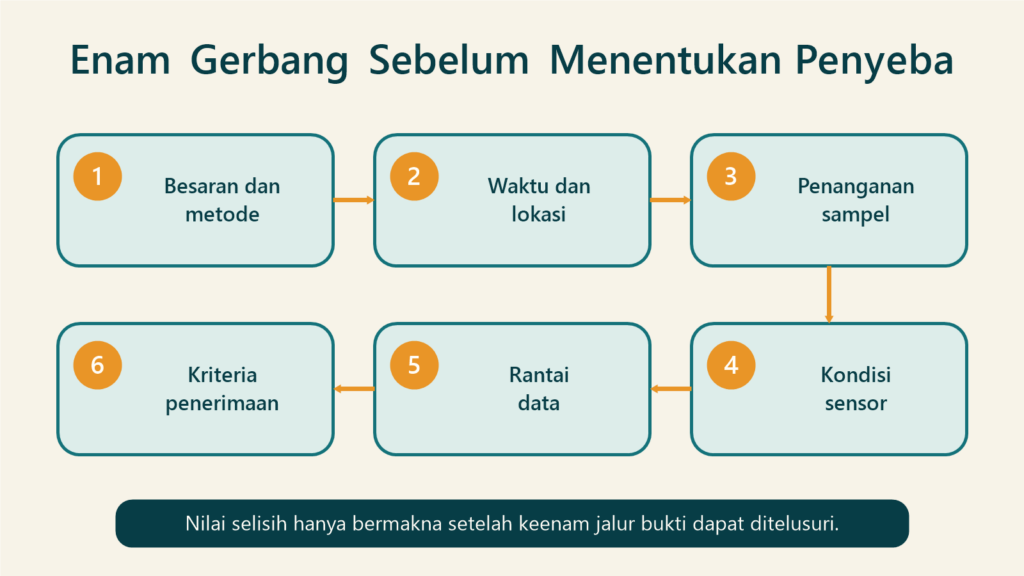 Enam gerbang untuk menelusuri perbedaan hasil sensor online dan laboratorium